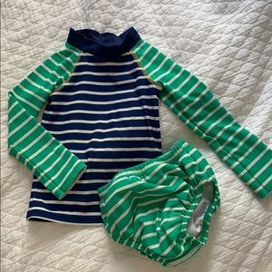 Mini Boden baby boy’s rash guard + swim bottoms